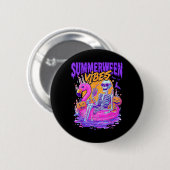Sommerween-Vibes Gruseliger Skelett-Flamingo-Pool- Button (Vorne & Hinten)