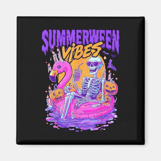 Sommerween-Vibes Gruseliger Skelett-Flamingo-Pool Magnet (Vorne)