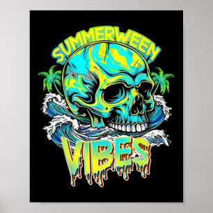 Sommerween Vibes Totenkopf Horror Strand Hallo Som Poster