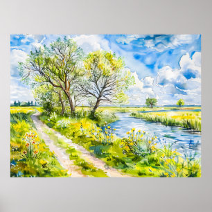 Sommerweg am Havel Havelland im Aquarellstil Poster