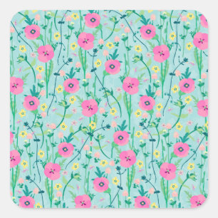 Sommerweide Flora Natur Aquamarine Illustration Quadratischer Aufkleber