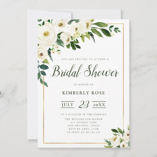 Sommerweiße Blumen Brautdusche Einladung (Vorderseite)