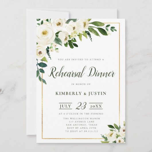 Sommerweiße Blumen Probe Dinner Einladung (Vorderseite)