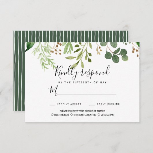 Sommerwiese Blätter Hochzeit RSVP MEAL WÄHLEN Einladung (Vorne/Hinten)