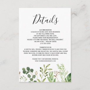 Sommerwiese Blätter Wasserfarbe Hochzeitdetails Begleitkarte