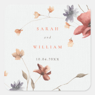 Sommerwiese-Blume Hochzeitsticker Quadratischer Aufkleber