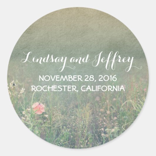 Sommerwiese Blume Romantische Jahrgangshochzeit Runder Aufkleber (Vorderseite)