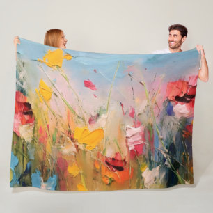 Sommerwiese – Expressive abstrakte Wildblumen Fleecedecke