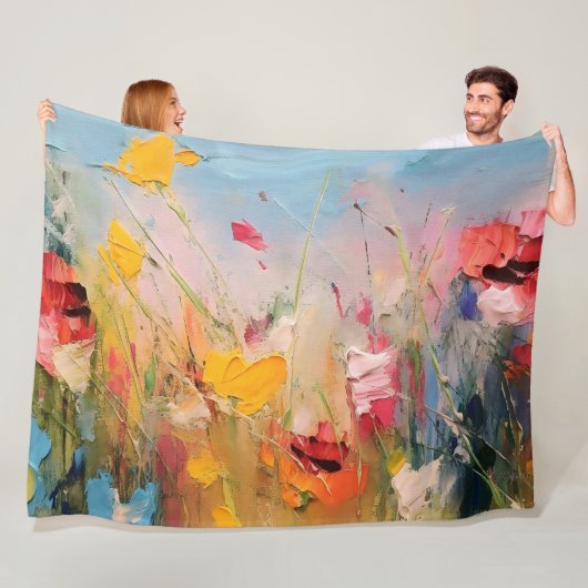 Sommerwiese – Expressive abstrakte Wildblumen Fleecedecke (Beispiel)