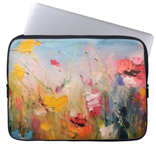 Sommerwiese – Expressive abstrakte Wildblumen Laptopschutzhülle (Vorderseite)