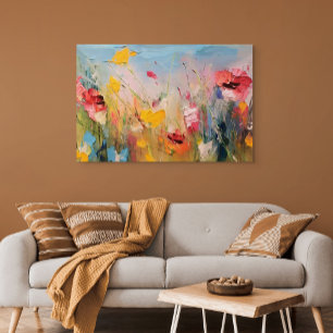 Sommerwiese – Expressive Abstrakte Wildblumen Leinwanddruck