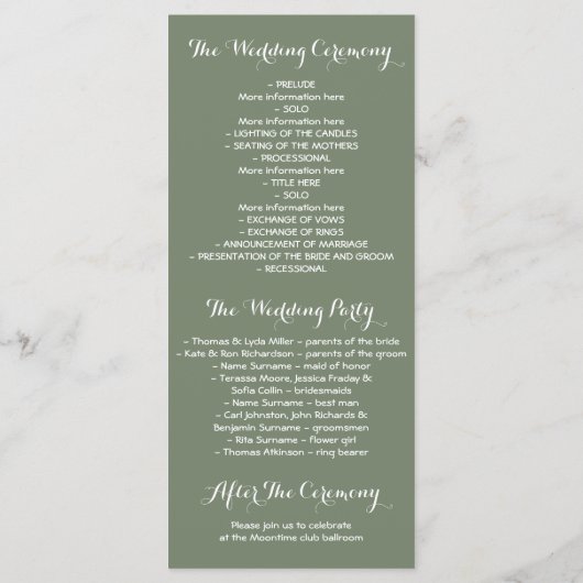 Sommerwiese Rustikale romantische Hochzeitsprogram Programm (Rückseite)