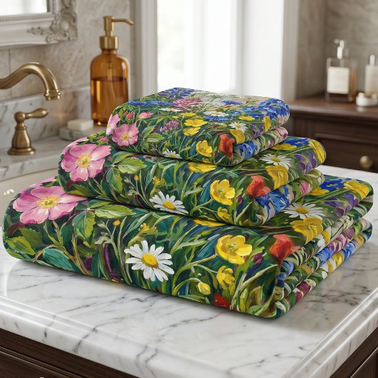 Sommerwiesen-Wildblumen Badhandtuch Set
