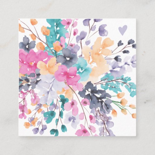 Sommerwilde florale Wasserfarbenordnung Vielen Dan Quadratische Visitenkarte (Rückseite)