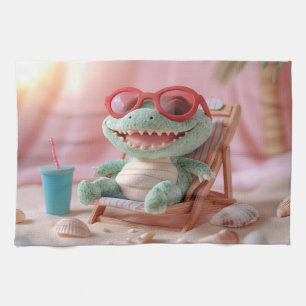 Sommerwoben: Chillin' Plush Crocodile on Vacation Geschirrtuch