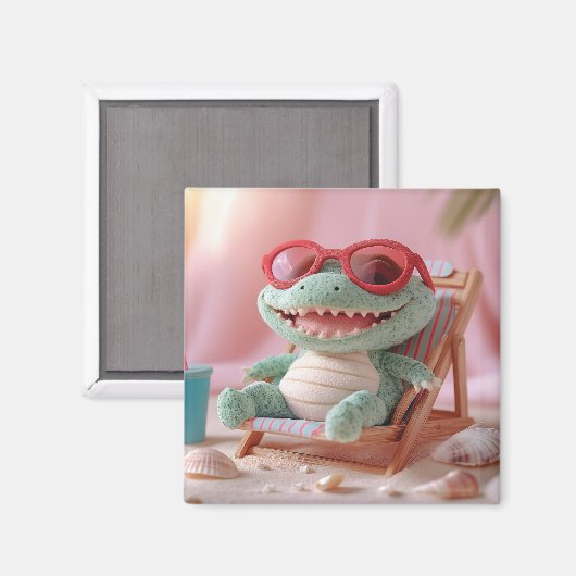 Sommerwoben: Chillin' Plush Crocodile on Vacation Magnet (Vorderseite/Rückseite)