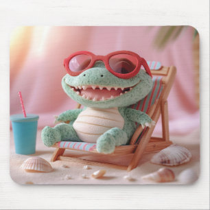 Sommerwoben: Chillin' Plush Crocodile on Vacation Mousepad