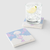 Sommerwolken, Mädchen und Kitty Steinuntersetzer (Seitenansicht)