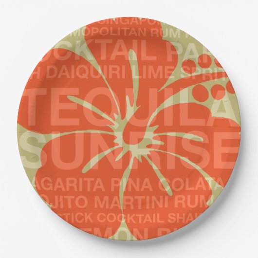 Sommerwörter Cocktails und Hibiskus Pappteller (Vorderseite)