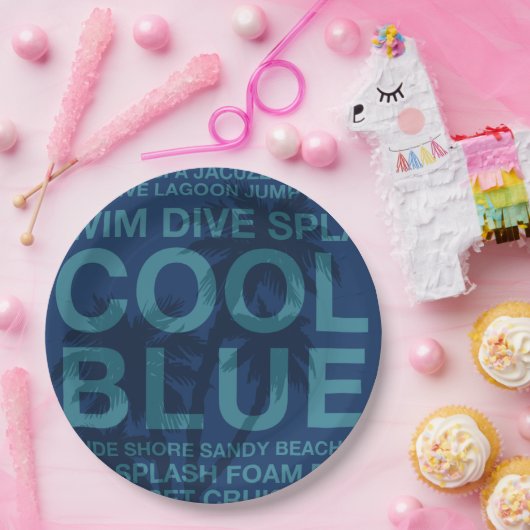 Sommerwörter Poolside und Palmen Tree Pappteller (Party)