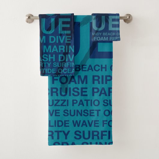 Sommerwörter Poolside und Palmenbaum - Aquamarin Badhandtuch Set (Insitu)