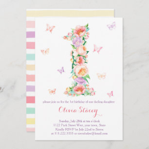Sommerzeit 1. Geburtstag mit Pastel Butterfliegen Einladung