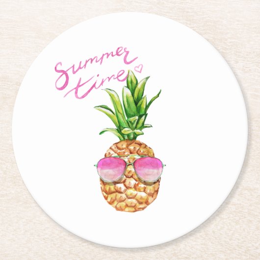 Sommerzeit-Ananas-Untersetzer Runder Pappuntersetzer (Vorderseite)