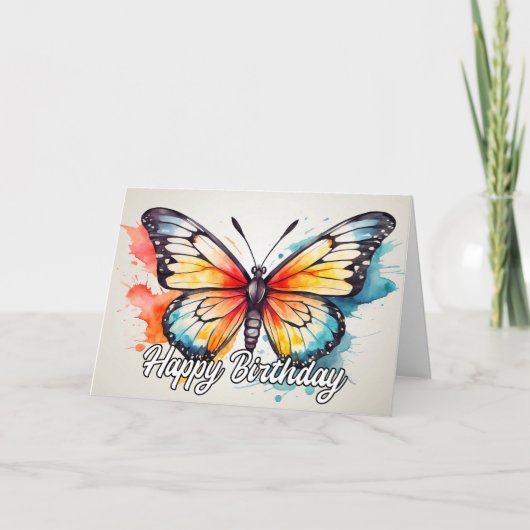 Sommerzeit Butterfly Illustration Happy Birthday Karte (Vorderseite)