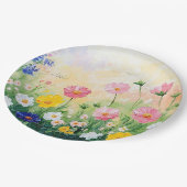 Sommerzeit. Farbige Blumen. Kunst. Pappteller (Schrägansicht)