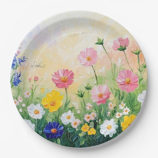 Sommerzeit. Farbige Blumen. Kunst. Pappteller (Vorderseite)