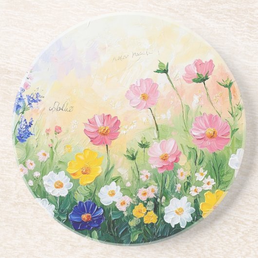 Sommerzeit. Farbige Blumen. Kunst. Sandstein Getränkeuntersetzer (Vorne)