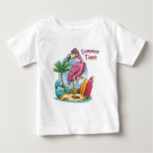 Sommerzeit Flamingo am Strand Vintag Baby T-shirt