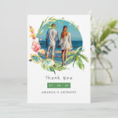 Sommerzeit Hochzeit Foto Collage Dankeskarte (Stehend Vorderseite)