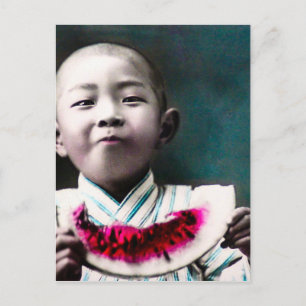 Sommerzeit im alten Japan Vintage Wassermelone Postkarte