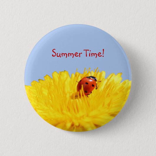 Sommerzeit-Marienkäfer auf gelber Blume Button (Vorderseite)