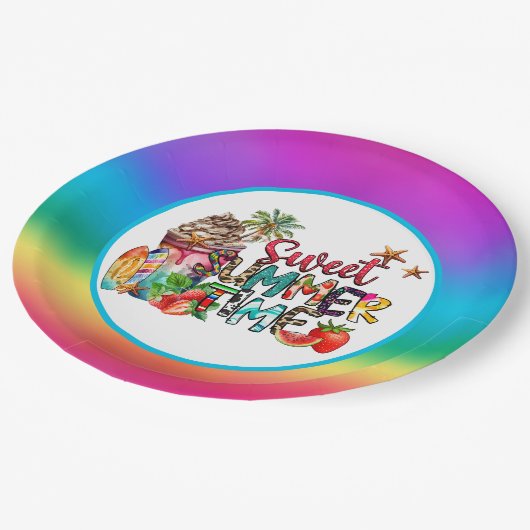 Sommerzeit Party Pappteller (Schrägansicht)