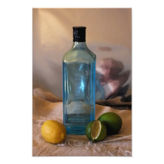 "Sommerzeit" Stillleben mit Flasche und Zitrus Fotodruck