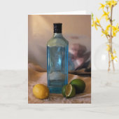 "Sommerzeit" Stillleben mit Flasche und Zitrus Karte (Gelbe Blume)