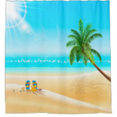 SOMMERZEIT. STRAND, PALMBÄUME UND FLIP-FLÜGE. DUSCHVORHANG (Vorderseite)