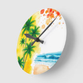 „Sommerzeit“-Stranddesign Runde Wanduhr (Winkel)