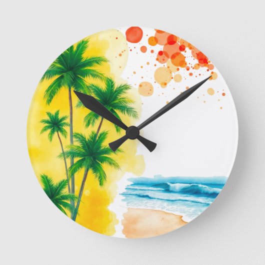„Sommerzeit“-Stranddesign Runde Wanduhr (Vorderseite)