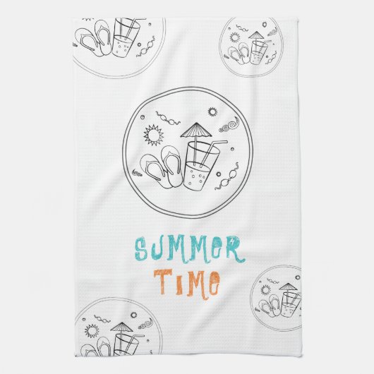Sommerzeitvibes von Sonne & Urlaub, Skizze Kunst Geschirrtuch (Vertikal)