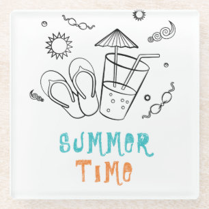 Sommerzeitvibes von Sonne & Urlaub, Skizze Kunst Glasuntersetzer