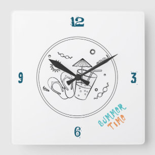 Sommerzeitvibes von Sonne & Urlaub, Skizze Kunst Quadratische Wanduhr