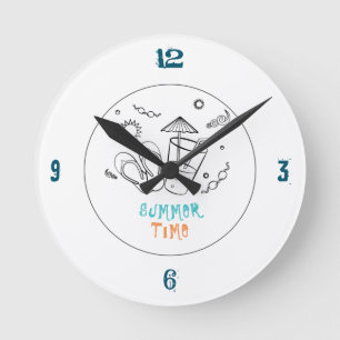 Sommerzeitvibes von Sonne & Urlaub, Skizze Kunst Runde Wanduhr
