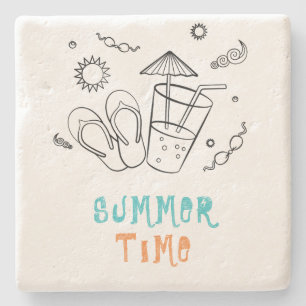 Sommerzeitvibes von Sonne & Urlaub, Skizze Kunst Steinuntersetzer