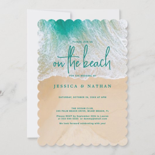 Sommerziel am Aquamarinen Sandstrand Einladung (Vorderseite)