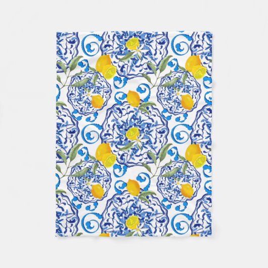Sommerzitrus, boho, bohemiisch, floralmediterran fleecedecke (Vorderseite)