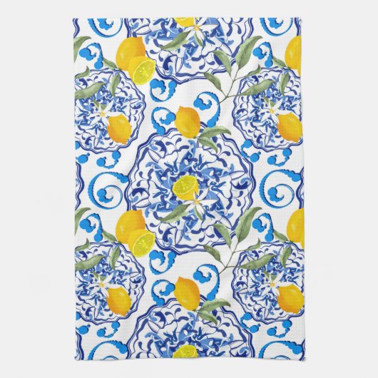 Sommerzitrus, boho, bohemiisch, floralmediterran  geschirrtuch (Vertikal)