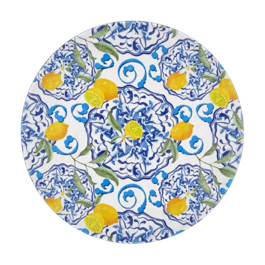 Sommerzitrus, boho, bohemiisch, floralmediterran  schneidebrett (Vorderseite)